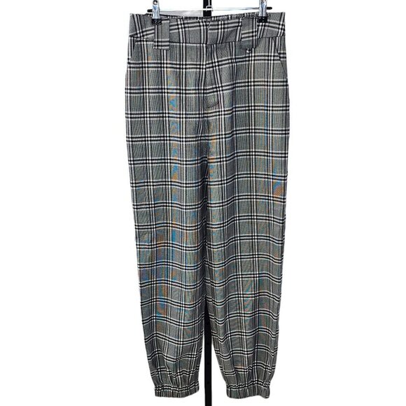 I.AM.GIA Womens Cobain Pants Size Large Plaid Check Black White Jogger High Rise - Picture 1 of 9